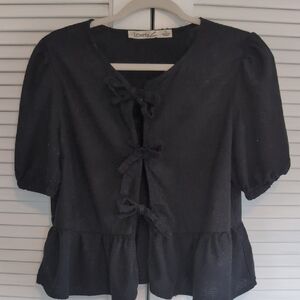 Black Women's Top with Bow Accents